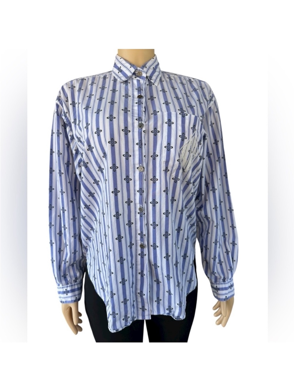 Dockers Women's Vintage Blue and White Striped Button-Down Shirt